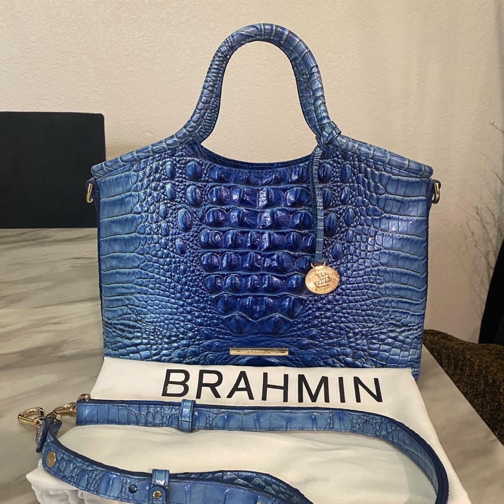 Brahmin Azure Crocodile Embossed Satchel